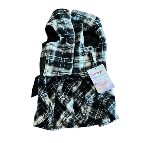 Yikeyo Black Plaid Dog Dress with Bling Bow Small Soft Warm Size Small - Picture 2 of 7
